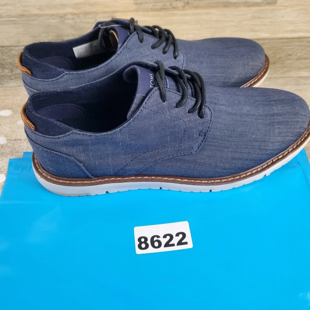 Toms Navi‎ Mens Dress Shoes Sz 8 Casual Navy Denim Crosshatch Lace Up Oxford